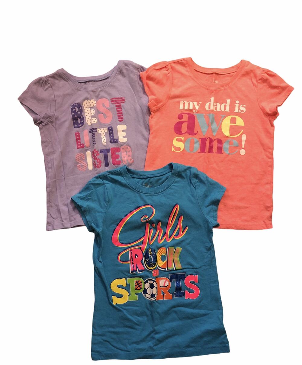 Children’s Place Purple Teal Florescent Orange Sister Dad Sports Shirts size 5/6